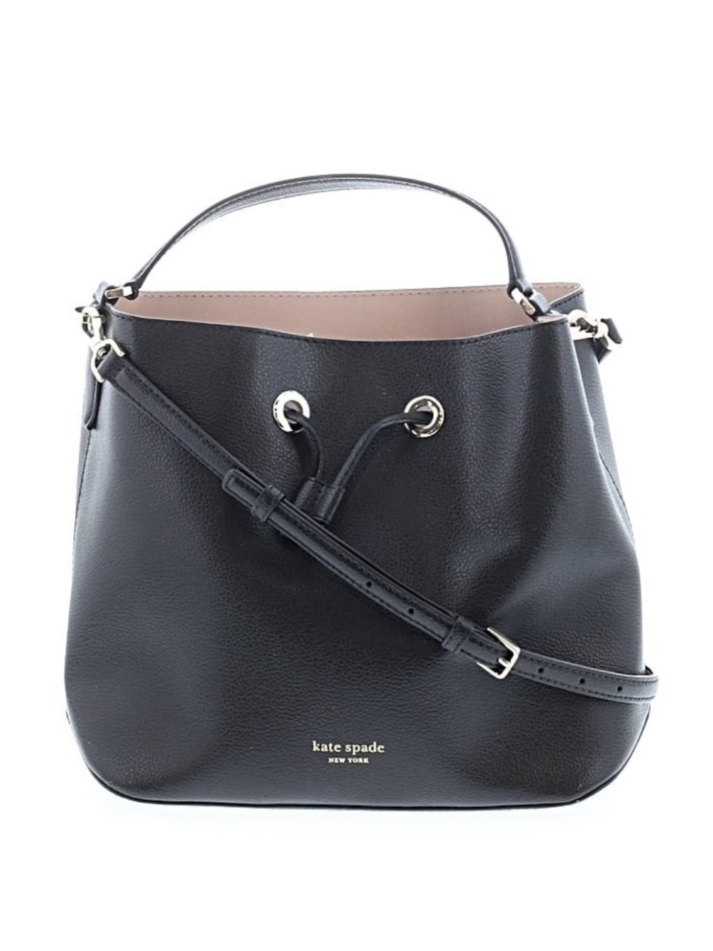 kate spade Black Leather Drawstring Bucket Shoulder Bag with Top Handle